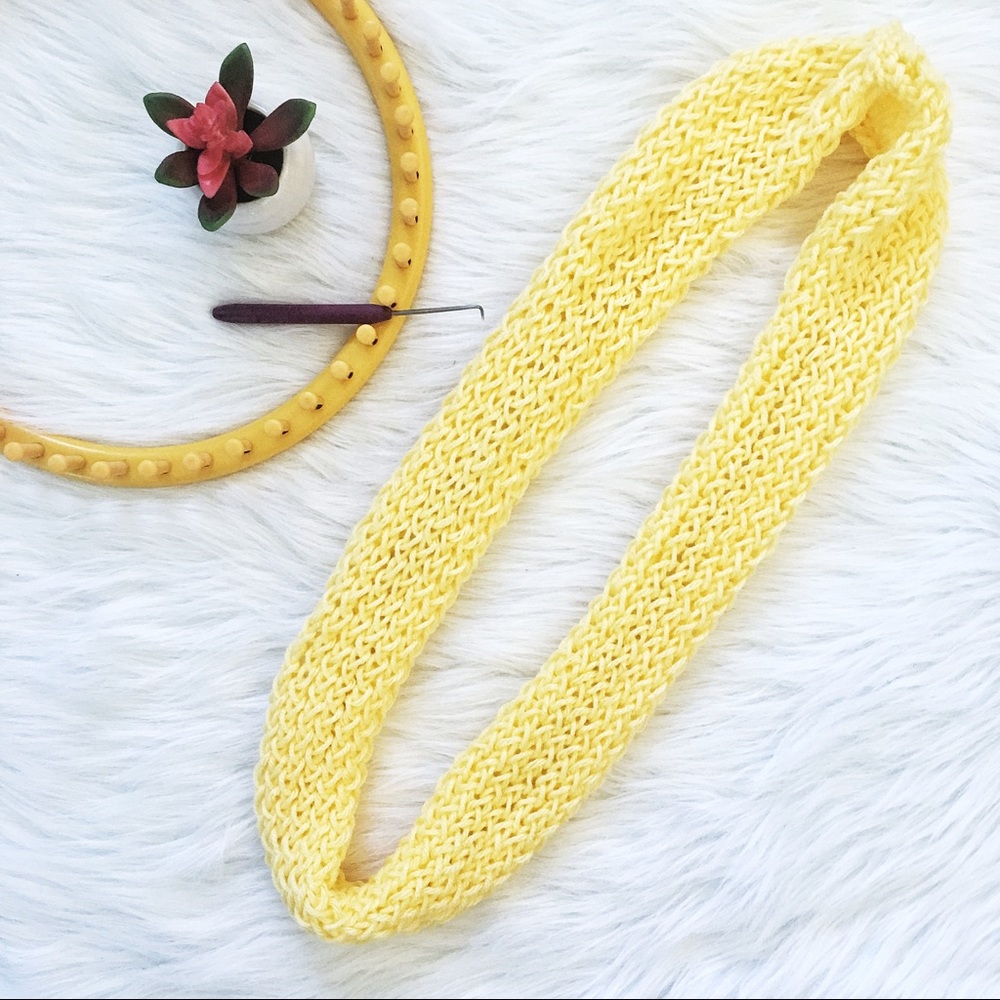 lemon drop handcrafted knit yarn infinity scarf